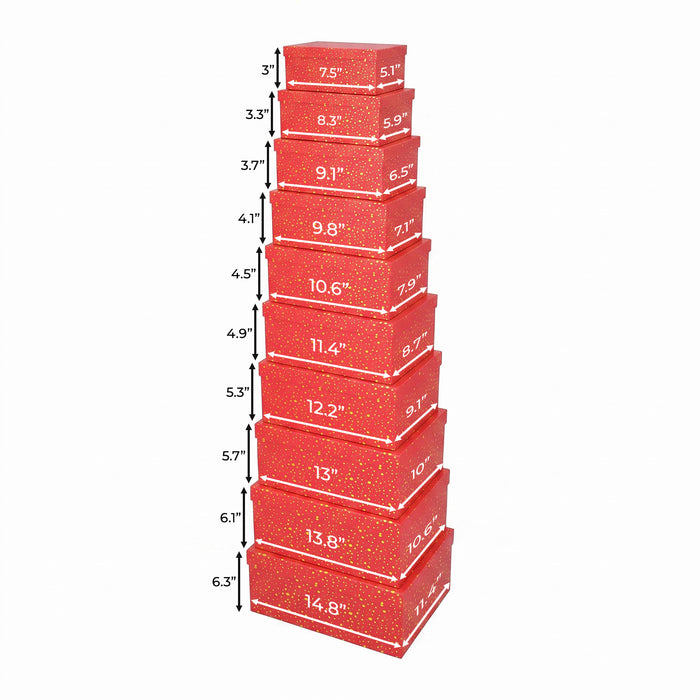 10-Piece Red Nested Gift Box Set with Gold Dot Design