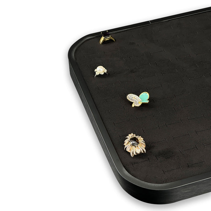 11 5/8" x 11 5/8" Black Brushed Aluminum Black Velvet 104 Ring Display Tray