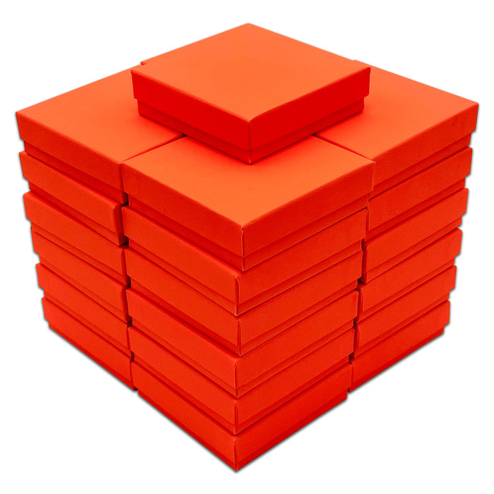 3 1/2" x 3 1/2" x 1" Neon Orange Cotton Filled Paper Box