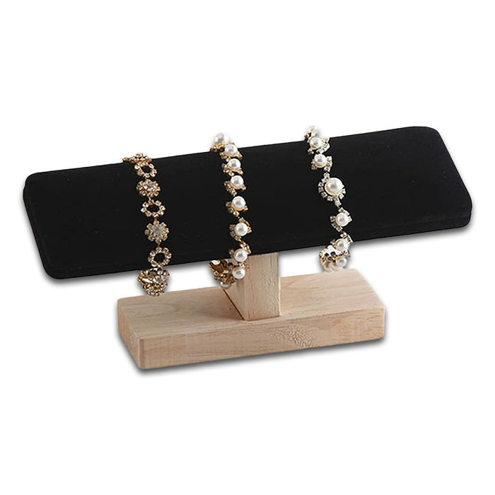 Black Velvet Wood Single Row Flat T-Bar Jewelry Display