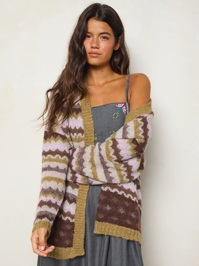Calla Jacquard Cardigan Sweater - Dove Main Street Stripe-view 4