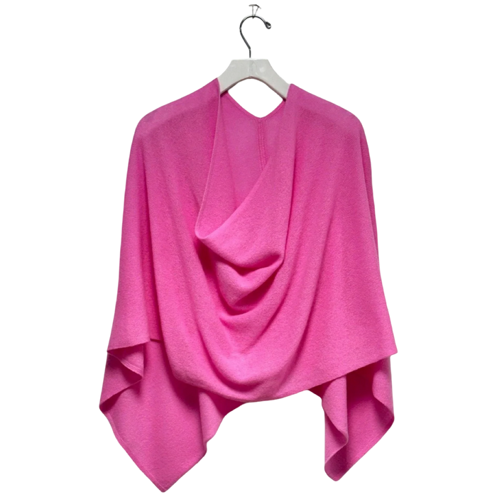cashmere topper, flamingo cashmere wrap, pink cashmere poncho, cheerful cashmere accessory, luxury cashmere gift, cashmere travel wrap, versatile cashmere layer, bright pink cashmere