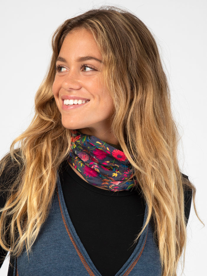 Fleece Boho Bandeau® Headband - Navy Wildflower-view 5
