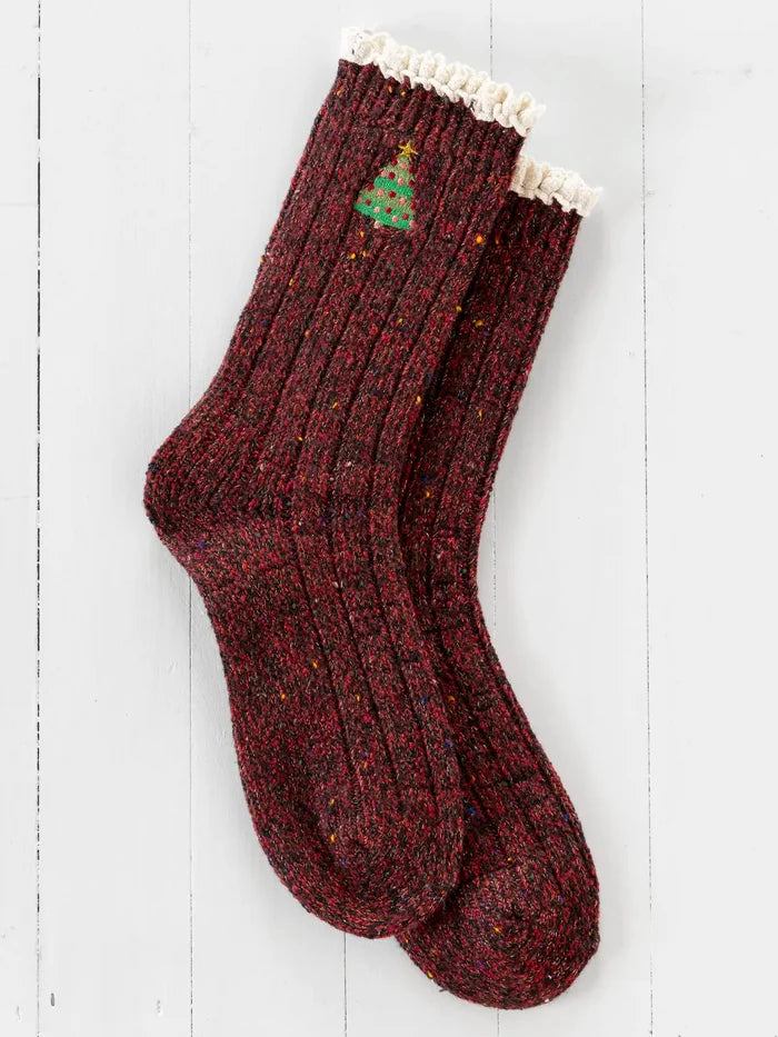 Little Things Embroidered Socks - Christmas Tree-view 3