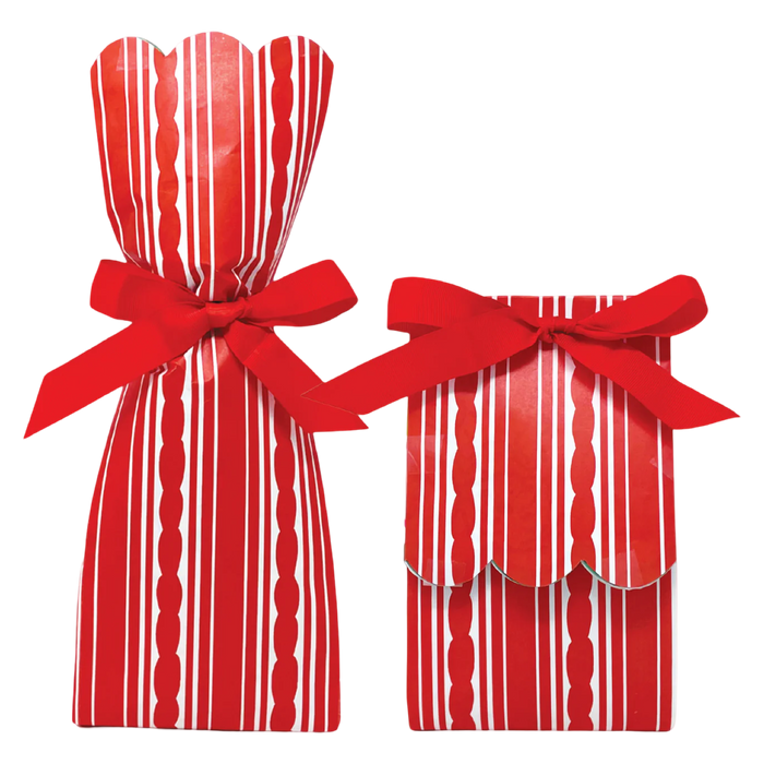 Lucy Grymes red stripe wine gift bag kit with tissue paper and matching tag
