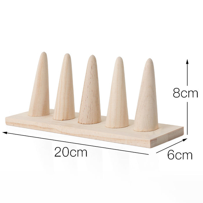 Natural Wood Straight 5 Finger Ring Display