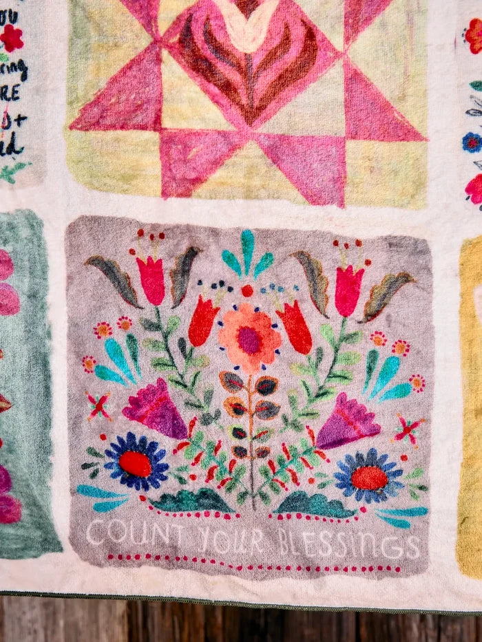 XL Double-Sided Cozy Blanket - Folk Quilt Patchwork Blessings-view 6