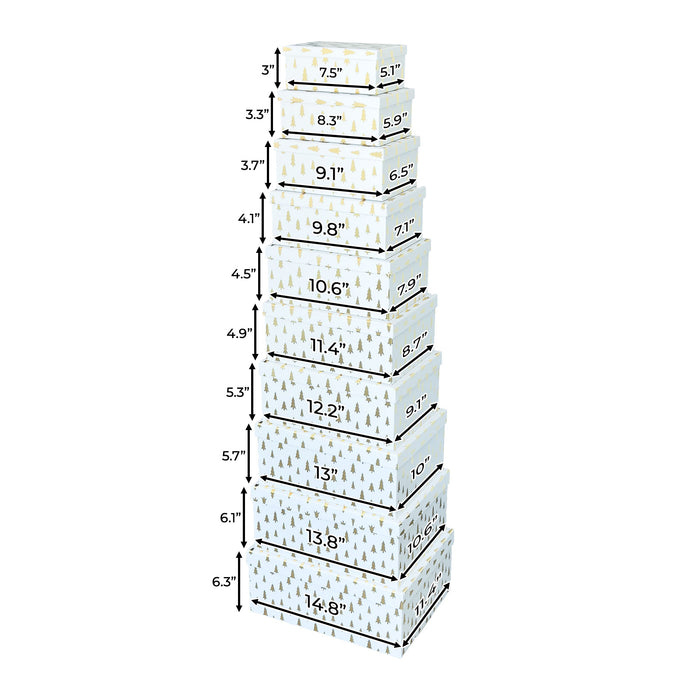 10-Piece White Nested Gift Box Set with Gold Tree Design