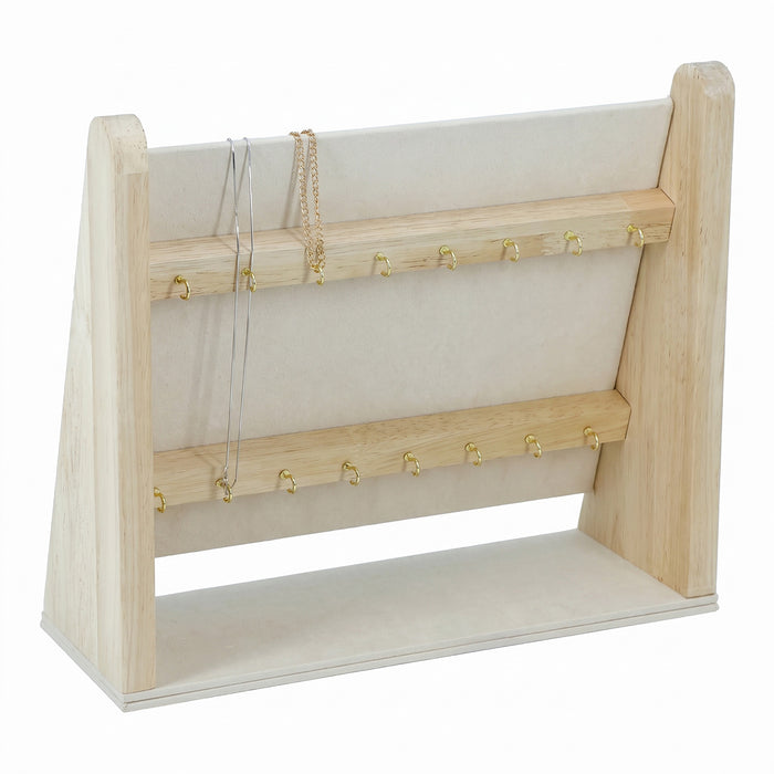 12 1/4" x 10 1/2" Beige Microfiber Wood Necklace Display with 16 Hooks