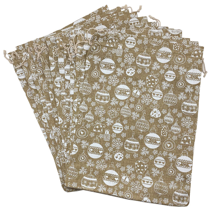 12" x 16" Jute Burlap White Christmas Ornament Drawstring Gift Bags