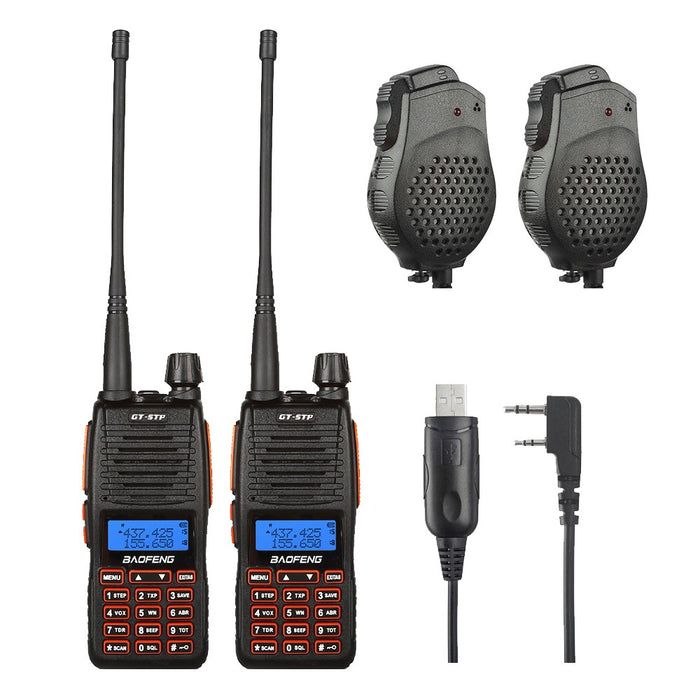 2 x BaoFeng GT-5TP Two-Way Radio + Programming Cable + 2 x Speaker - Radioddity