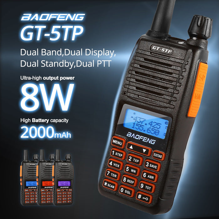 2 x BaoFeng GT-5TP Two-Way Radio + Programming Cable + 2 x Speaker - Radioddity