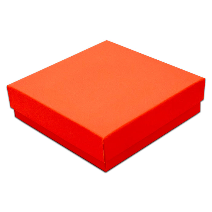 3 1/2" x 3 1/2" x 1" Neon Orange Cotton Filled Paper Box