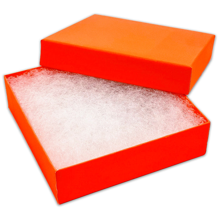 3 1/2" x 3 1/2" x 1" Neon Orange Cotton Filled Paper Box