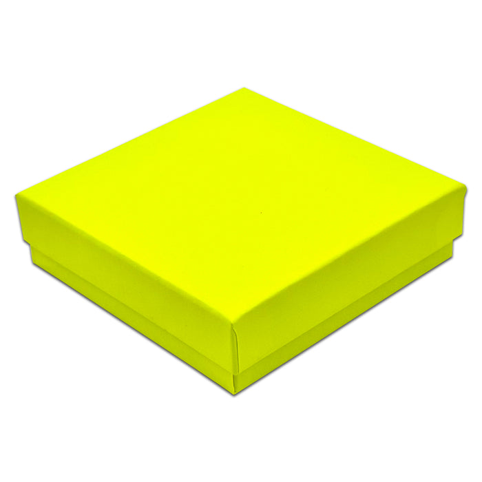 3 1/2" x 3 1/2" x 1" Neon Yellow Cotton Filled Paper Box