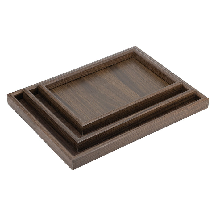 3-Piece Walnut Wood-Grain Finish MDF Serving Tray Set