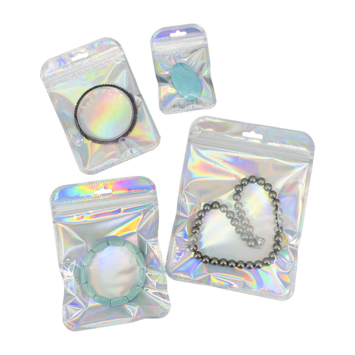 5 7/8" x 7 7/8" Holographic Resealable Zip Lock Bags with Hang Hole