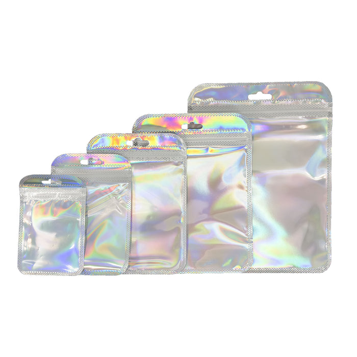 5 7/8" x 7 7/8" Holographic Resealable Zip Lock Bags with Hang Hole