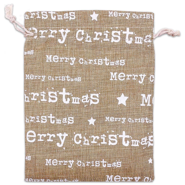 8" x 10" Jute Burlap White Merry Christmas Drawstring Gift Bags