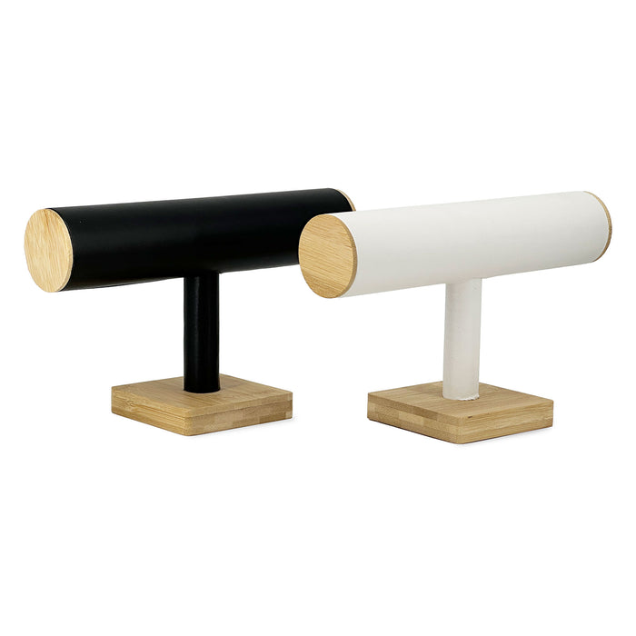 9" x 6" White Leatherette Bamboo T-Bar Jewelry Display