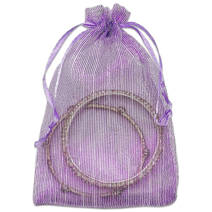 96-Pack Purple Striped Weave Organza Drawstring Pouch Gift Bags