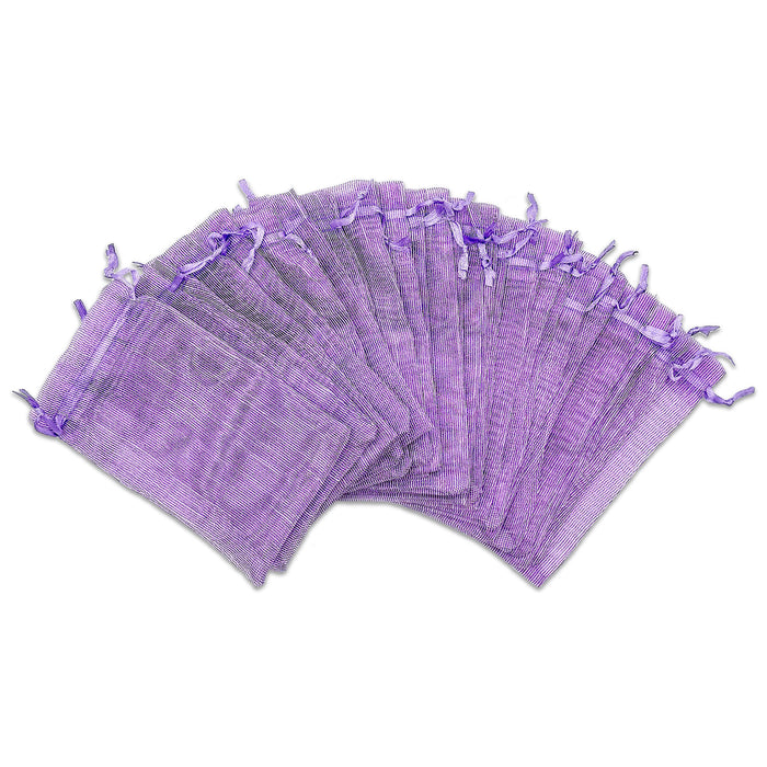 96-Pack Purple Striped Weave Organza Drawstring Pouch Gift Bags