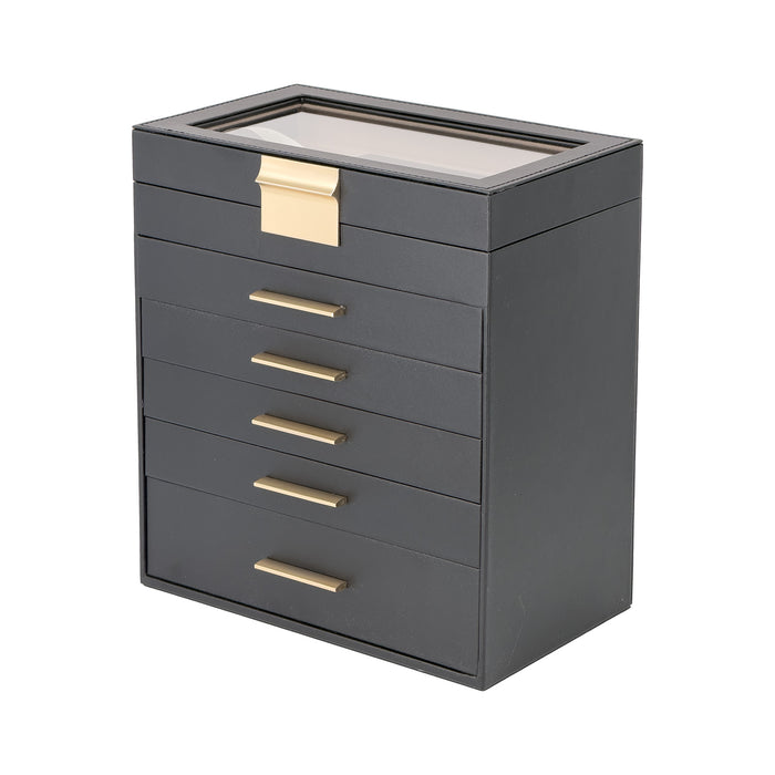 Black Leatherette 5 Drawer Jewelry Storage Box Case