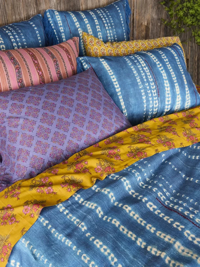 Boho Fringe Bedspread - Shibori Stamps Indigo-view 2