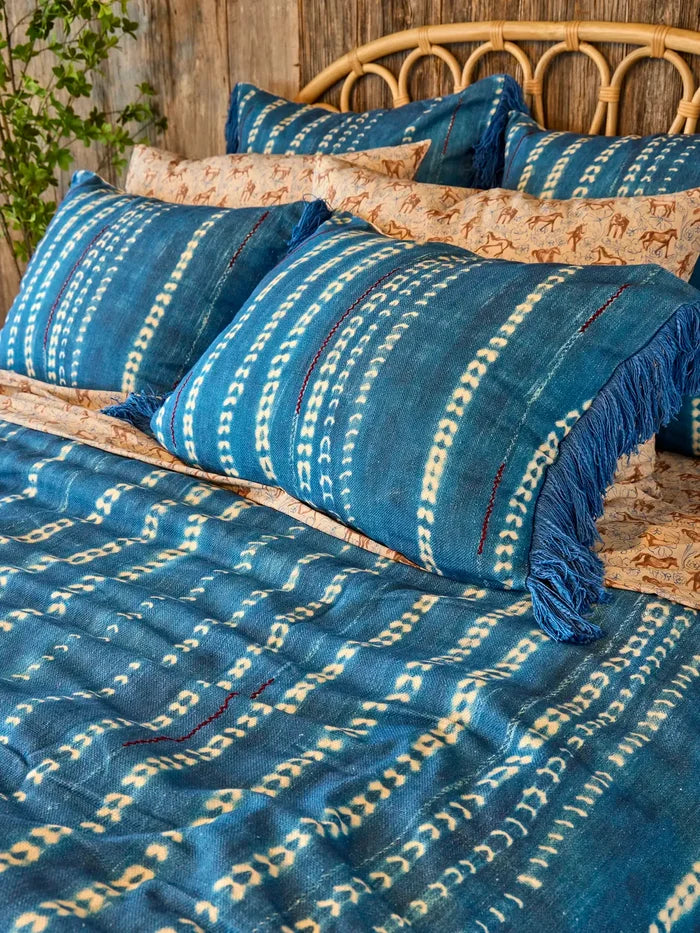 Boho Fringe Bedspread - Shibori Stamps Indigo-view 3