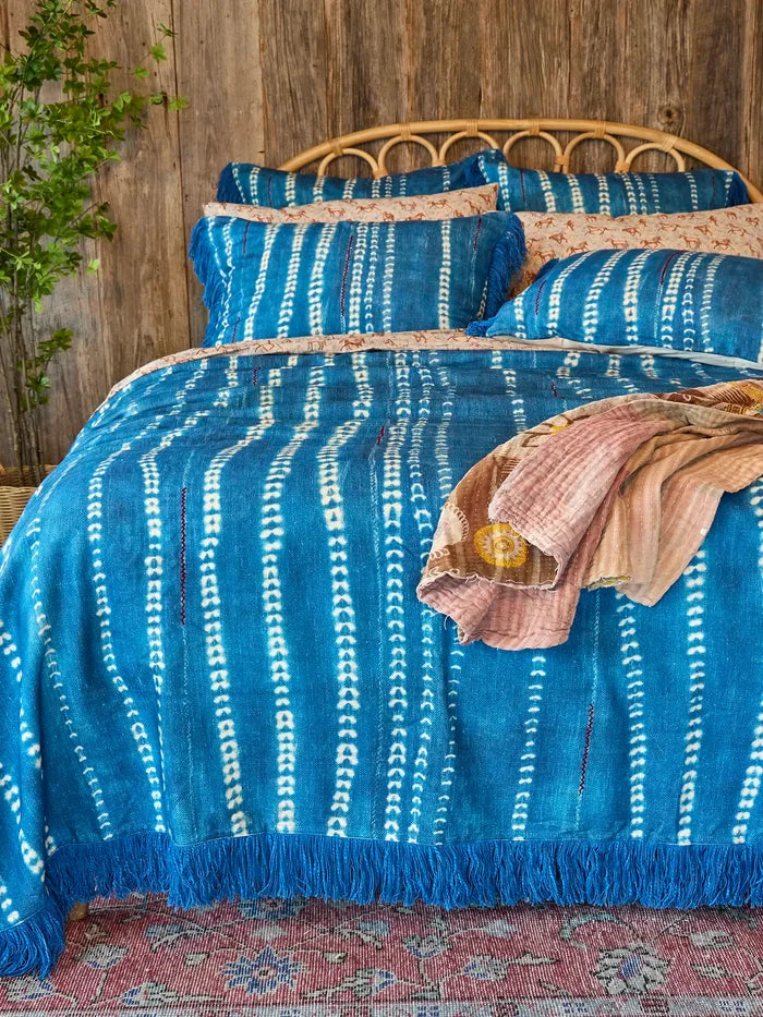 Boho Fringe Bedspread - Shibori Stamps Indigo-view 4