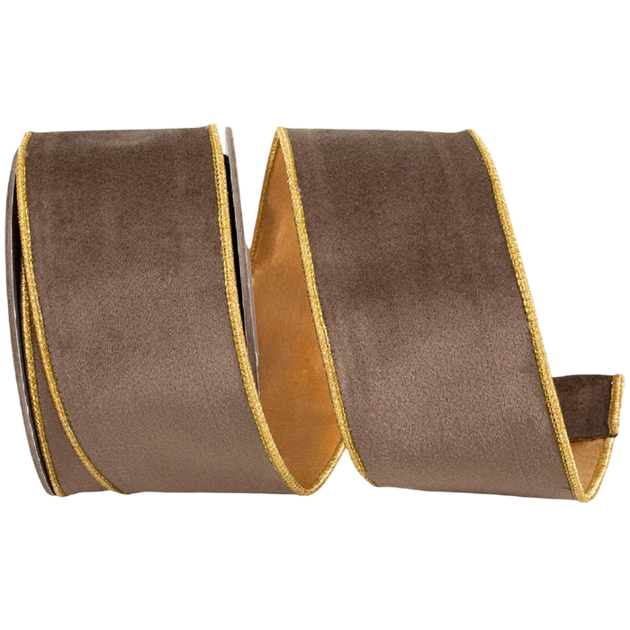 Brown & Gold Velvet Touch Deluxe Ribbon – 2.5" x 5 Yards