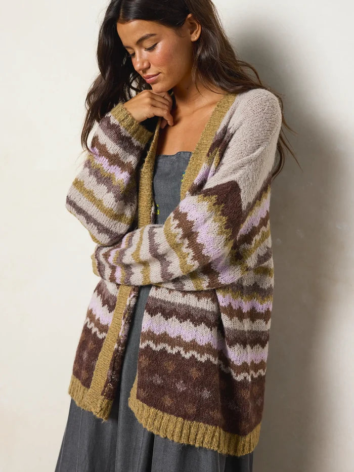 Calla Jacquard Cardigan Sweater - Dove Main Street Stripe-view 1