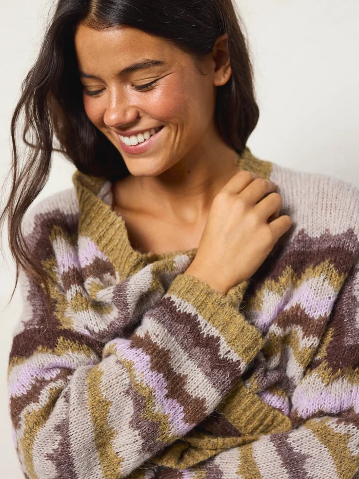 Calla Jacquard Cardigan Sweater - Dove Main Street Stripe-view 2