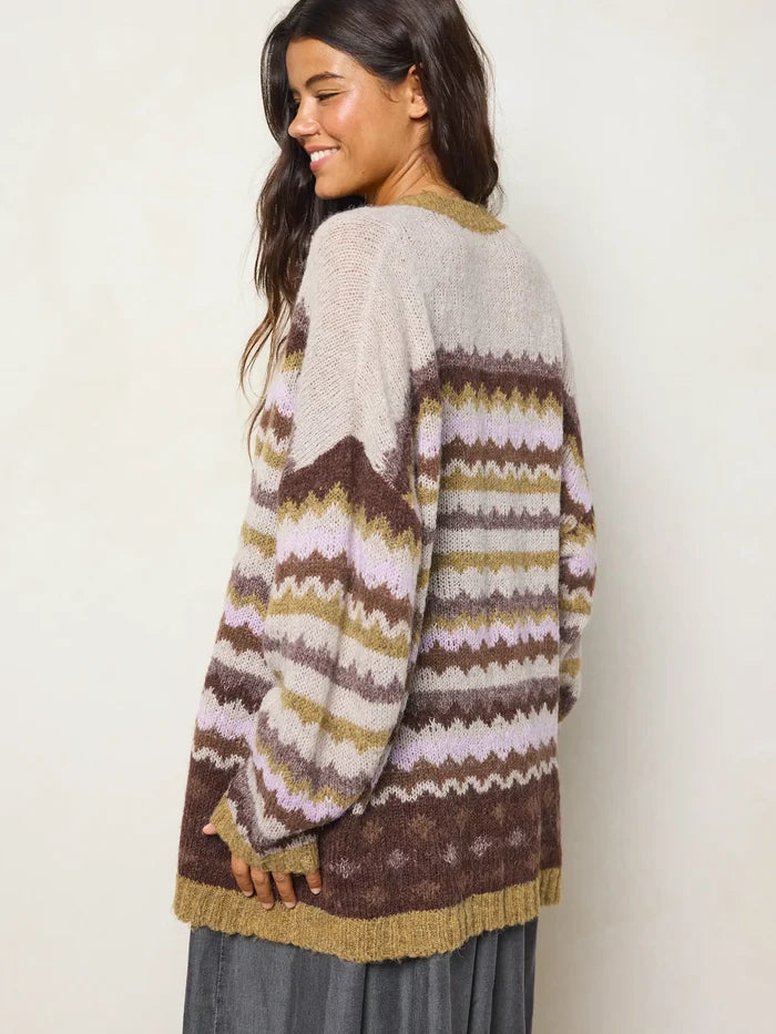 Calla Jacquard Cardigan Sweater - Dove Main Street Stripe-view 3