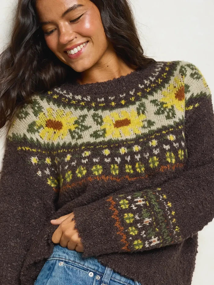 Everyone's Favorite Sweater - Espresso Sunflowers-view 1