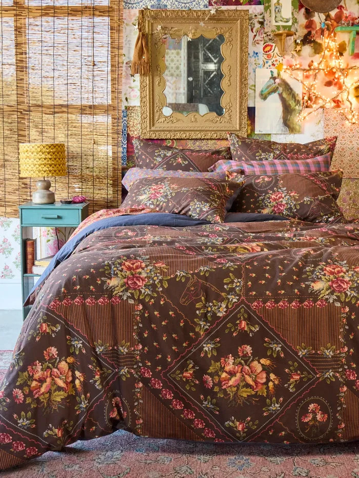 Catalina Cotton Duvet Cover - Crafted Bouquets Chocolate-view 1