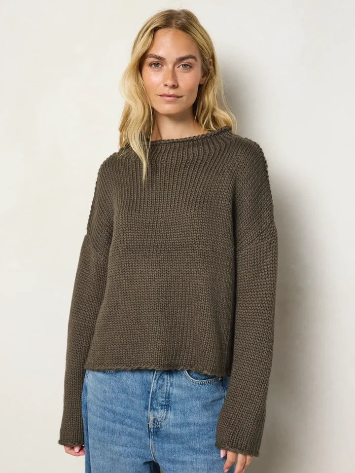 Chunky Knit Mockneck Sweater - Charcoal-view 5