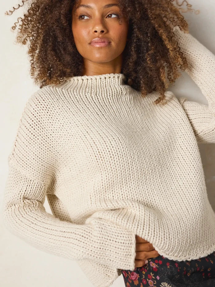 Chunky Knit Mockneck Sweater - Ivory-view 1
