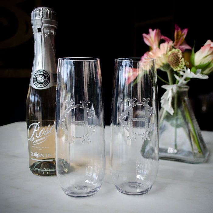 Classic Monogram Stemless Champagne Flutes & Wine Glasses
