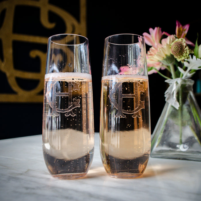 Classic Monogram Stemless Champagne Flutes & Wine Glasses