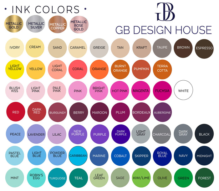 a color wheel with various ink colors and their names, as well as a list of color names and their corresponding shades.