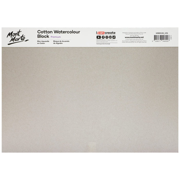Cotton Watercolour Paper Block Premium 300gsm A3 (16.5 x 11.7in) 12 Sheet