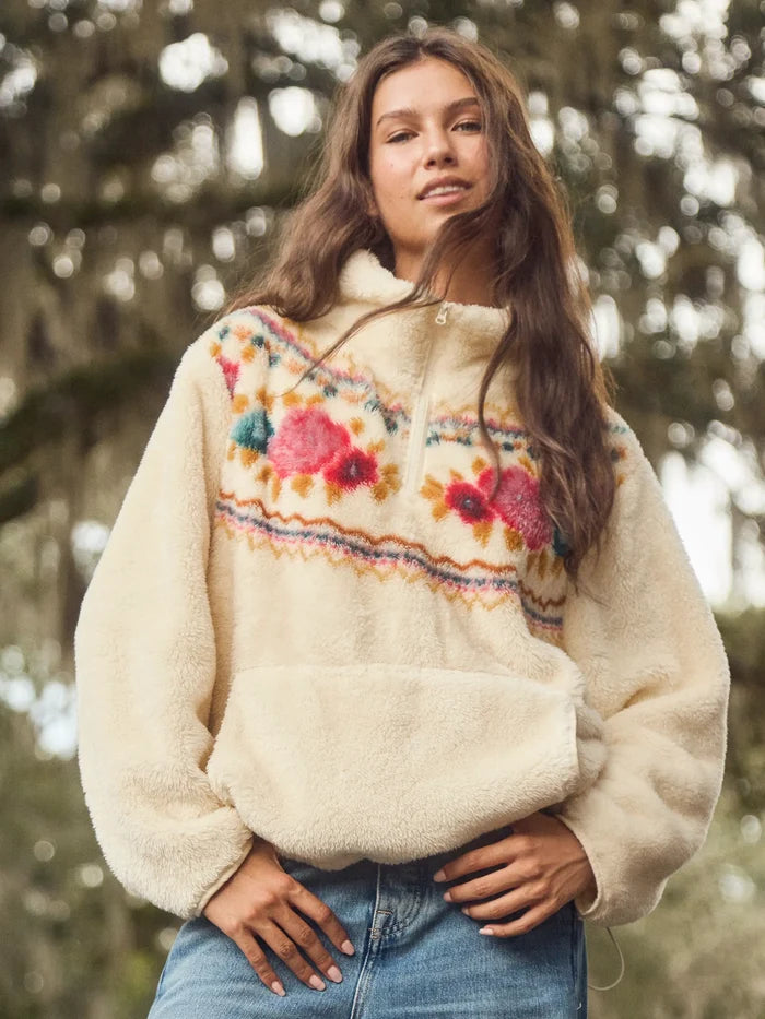Coziest Quarter Zip Pullover Sweatshirt - Ivory Rose Fair Isle-view 1