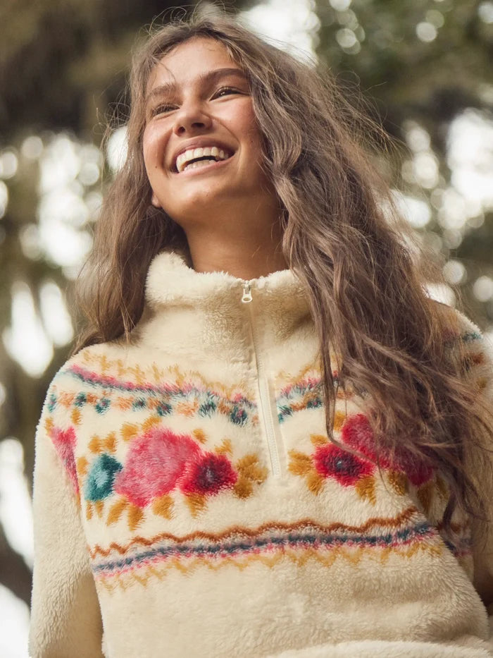 Coziest Quarter Zip Pullover Sweatshirt - Ivory Rose Fair Isle-view 2