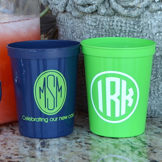 Custom Monogram Stadium Cups with Border