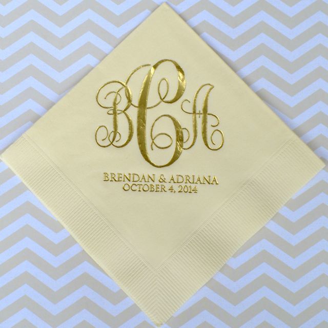 Custom Wedding Monogram Napkins - 100