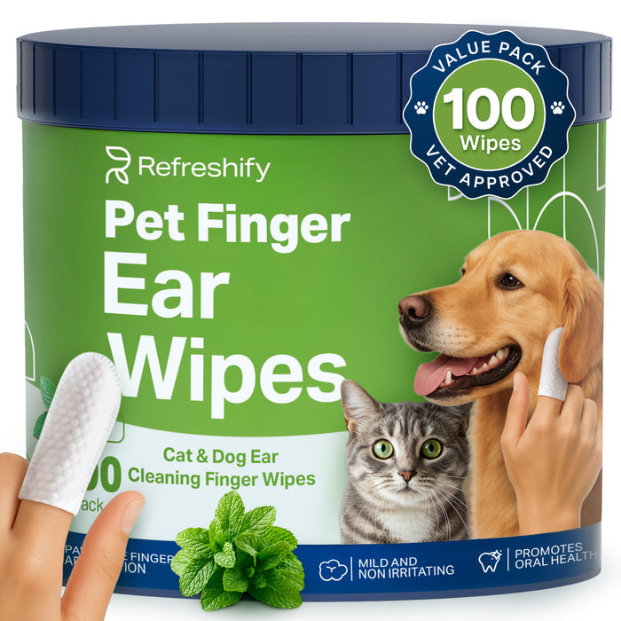 Dog & Cat Ear Cleaning Wipes – 100 Count Mint Scented Pet Ear Finger Wipes