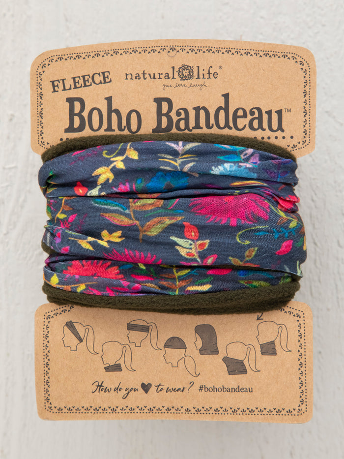 Fleece Boho Bandeau® Headband - Navy Wildflower-view 1
