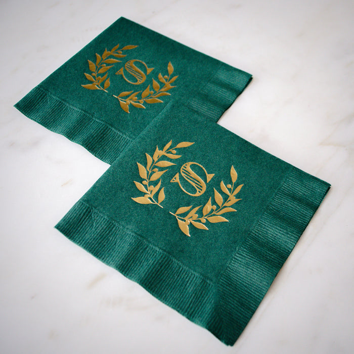 Forest Green Wreath Monogram Wedding Napkins