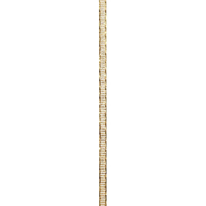 Extra-narrow gold metallic Glimmer ribbon shown vertically against a white background.